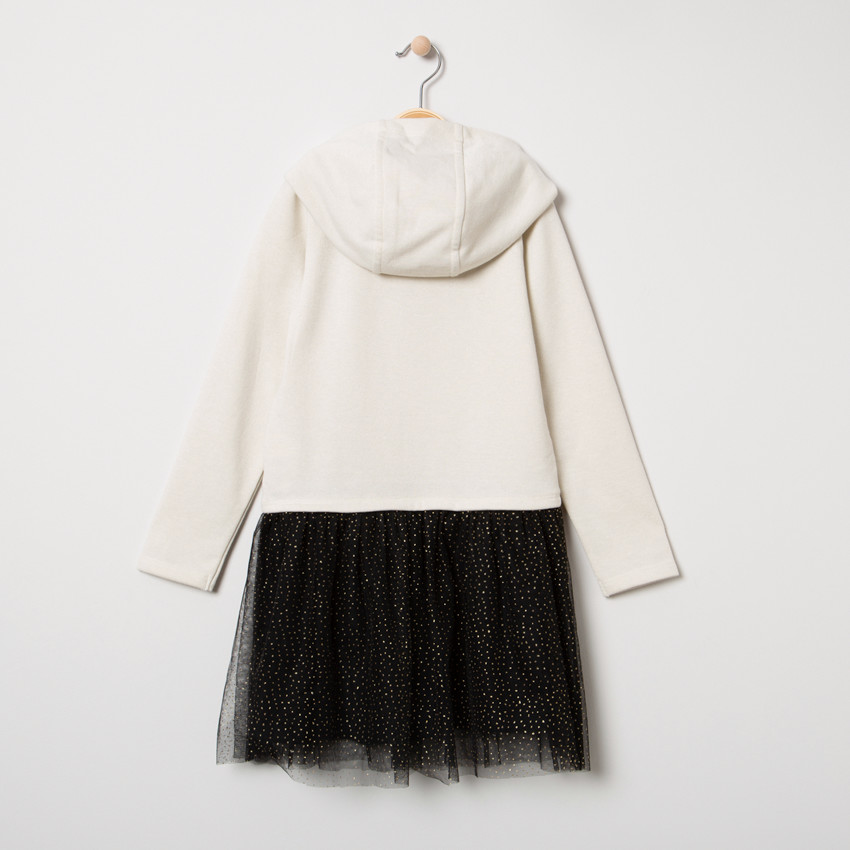 Μακρυμάνικο φόρεμα με κουκούλα, τούλι και μοτίβο Μίνι από «μαγικές» πούλιες 