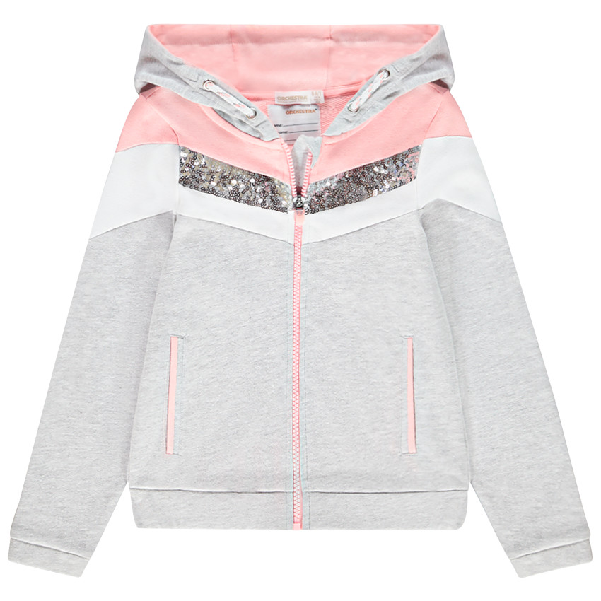 Ζακέτα με κουκούλα molleton και παγιέτες για κορίτσι 