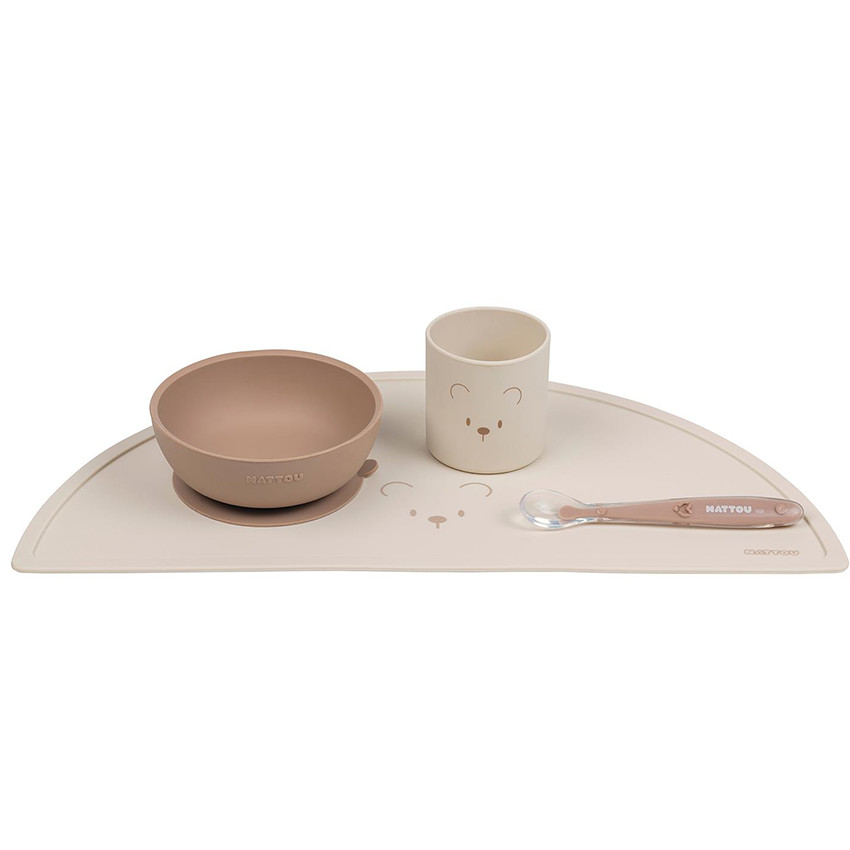 Set repas enfant - Silicone - Nature/ours - 4 Pcs 