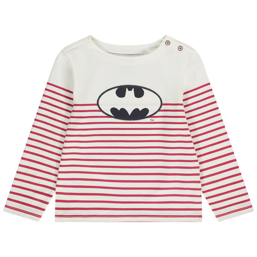 T-shirt manches longues en jersey style marinière avec patch Batman pour garçon Main T-shirt manches longues en jersey style marinière avec patch Batman pour garçon