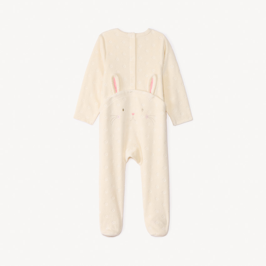 Dors-bien velours effet dévoré motif lapin pour bébé fille avec ouvertures différentes selon l'âge 