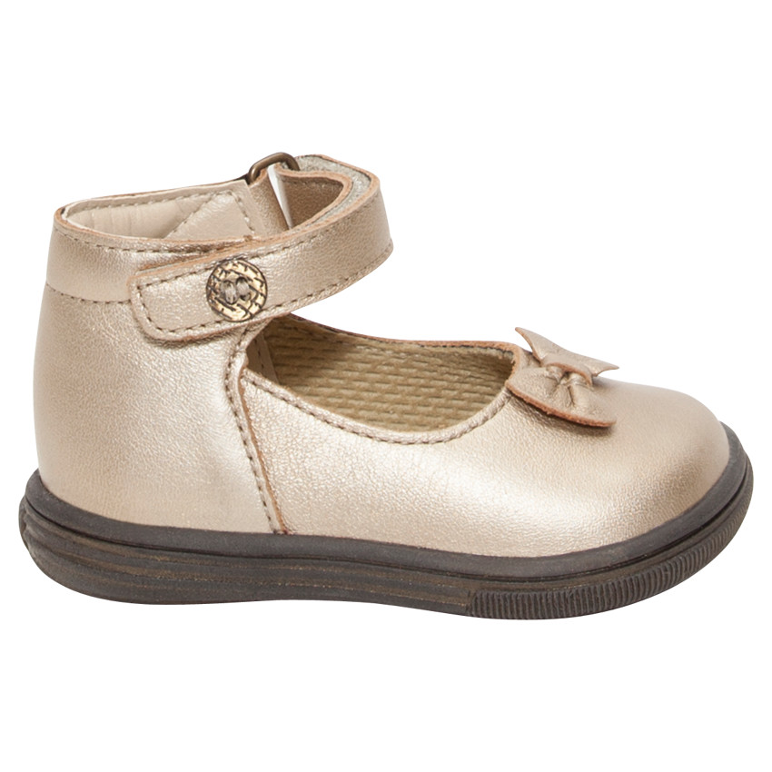 Δερμάτινα χρυσαφί παπουτσάκια με απλικέ φιόγκο 