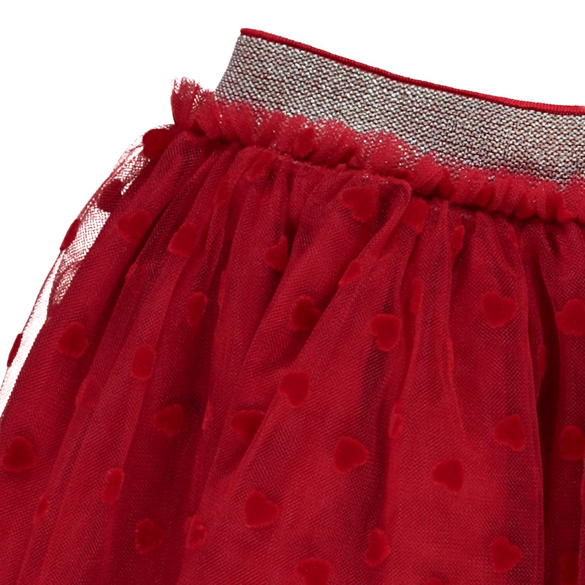 Jupe courte volantée en tulle imprimé coeurs pour fille 