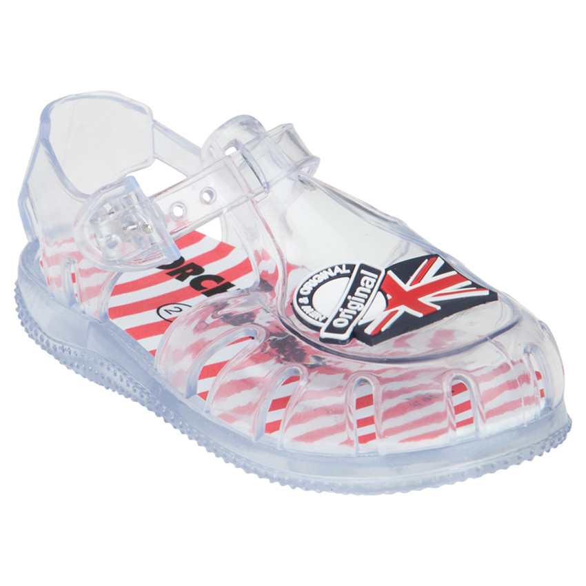 Chaussures de plage transparentes avec patch drapeau londonien 
