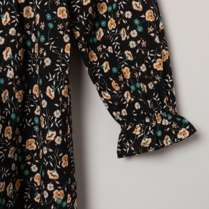 Robe manches longues imprimée fleurs all-over.  