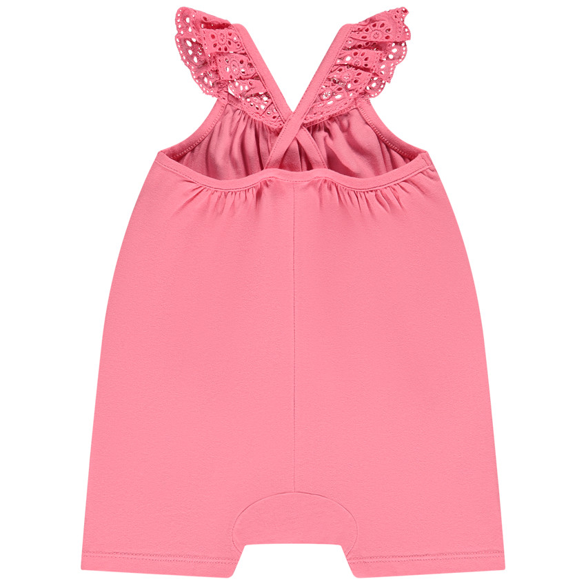 Combi κοντό με τιράντες με βολάν και κέντημα για bebe κορίτσι 
