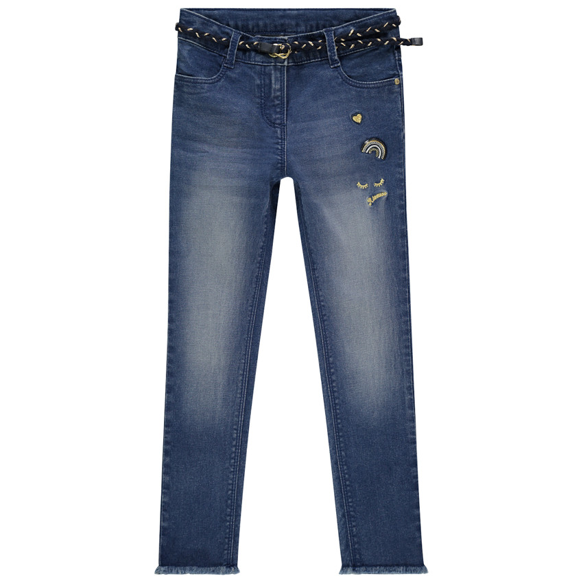 Jean slim με κεντήματα και  ζώνη για κορίτσι 