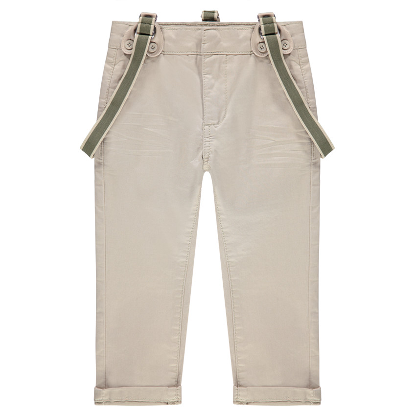 Μονόχρωμο παντελόνι από βαμβακερό σατέν με αφαιρούμενες τιράντες 