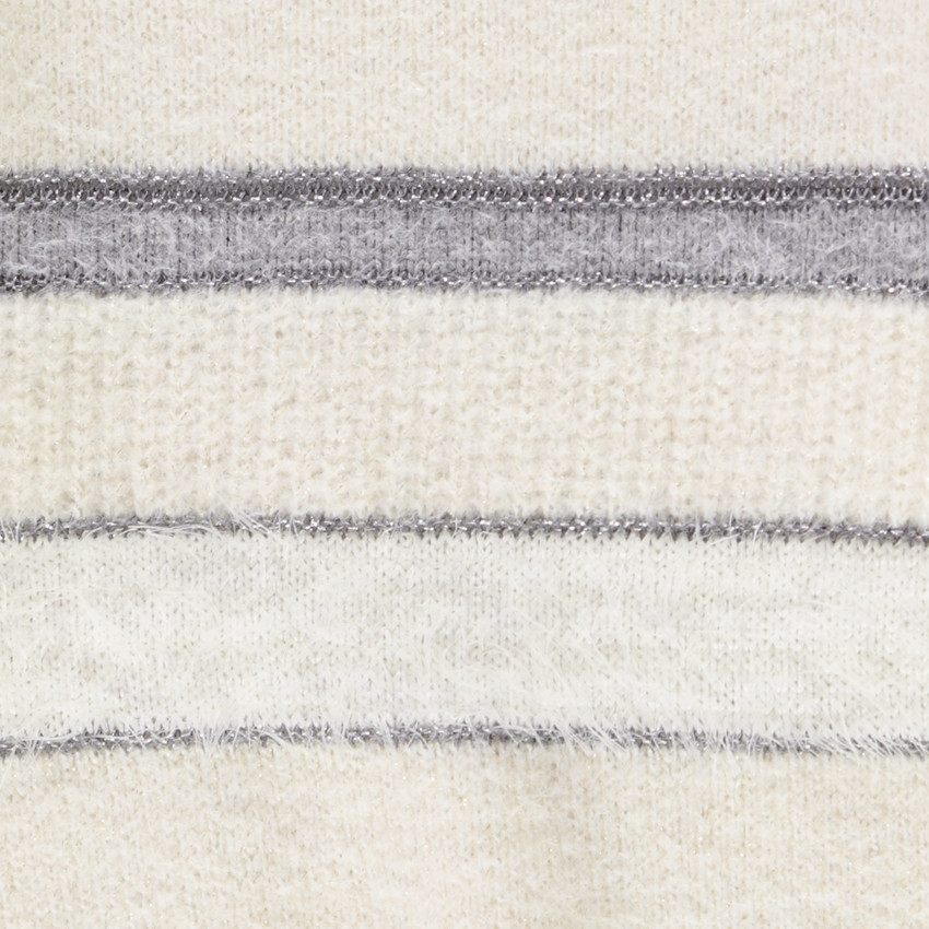 Pull en tricot effet poils avec bandes contrastées pour fille Main Pull en tricot effet poils avec bandes contrastées pour fille