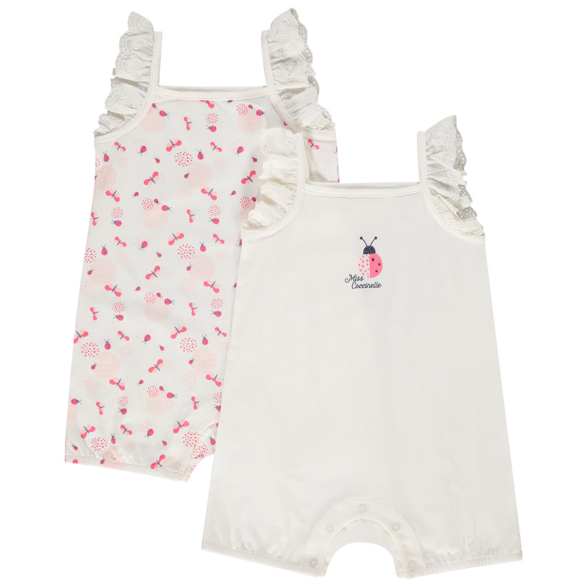 Σετ από 2 κοντές φόρμες με ραντάκια και κεντήματα για μωρό κορίτσι 