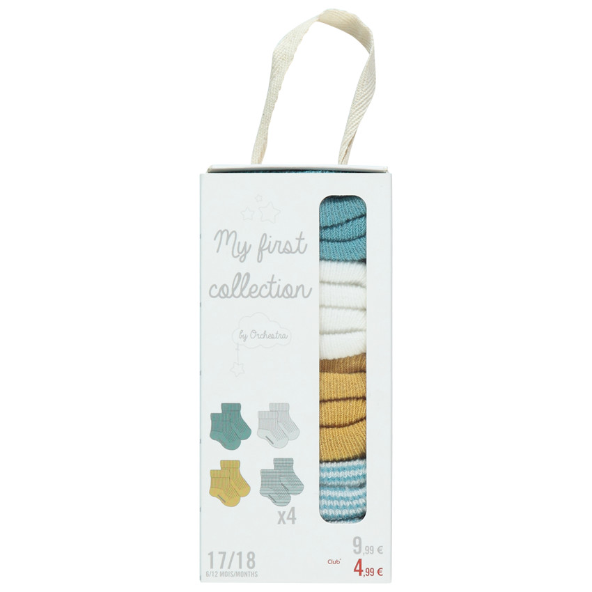 Σετ από 4 ζευγάρια ριγωτών κάλτσων σε μπλε/ώχρα 