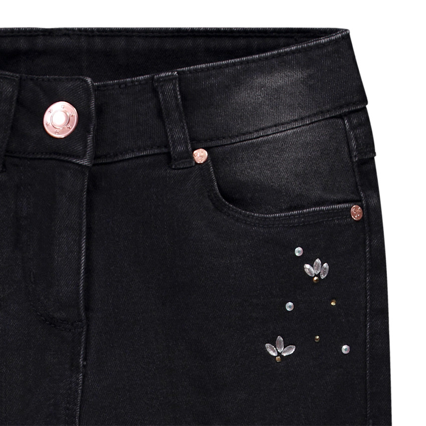 Jean slim effet used à strass pour fille Main Jean slim effet used à strass pour fille
