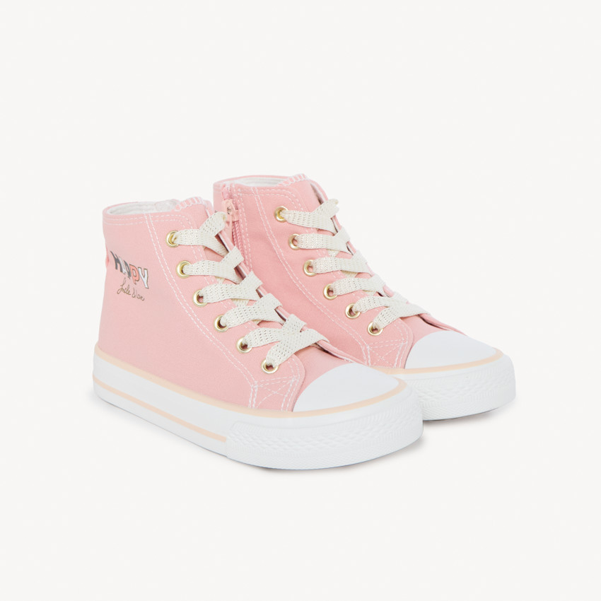 Αθλητικά παπούτσια πάνινα ψηλά με φερμουάρ και φαντεζί κορδόνια για κορίτσι 