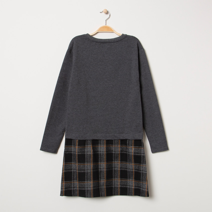 Παιδικά - Μακρυμάνικο φόρεμα πλεκτό καρό 2 σε 1 με μοτίβο λεοπάρ 