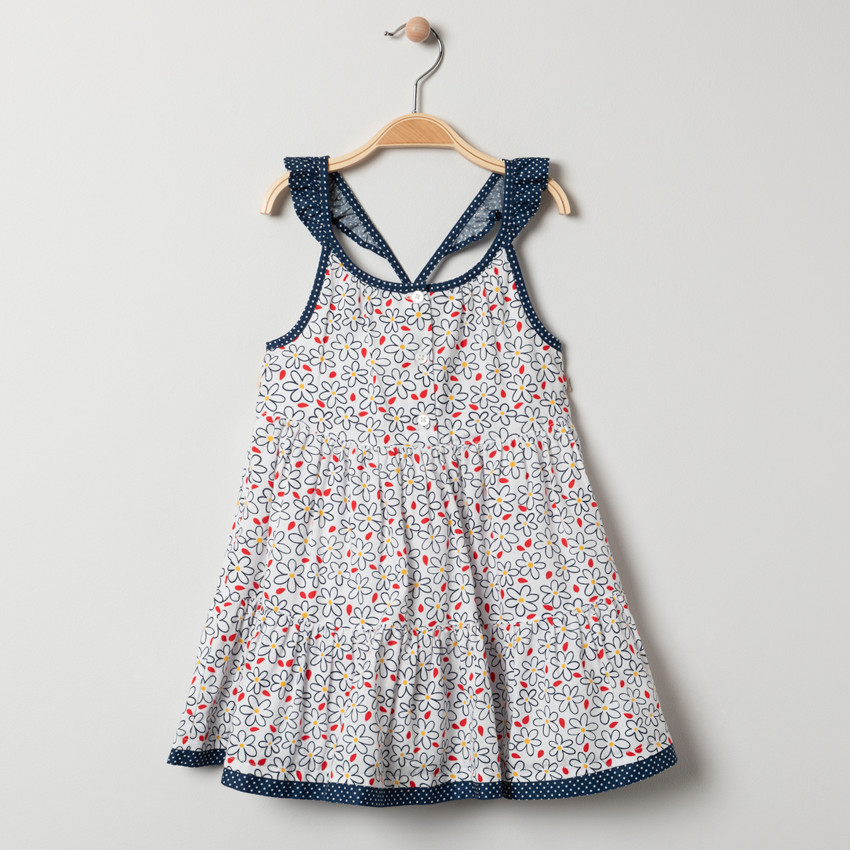 Φόρεμα με λουλούδια και τιράντες με βολάν 