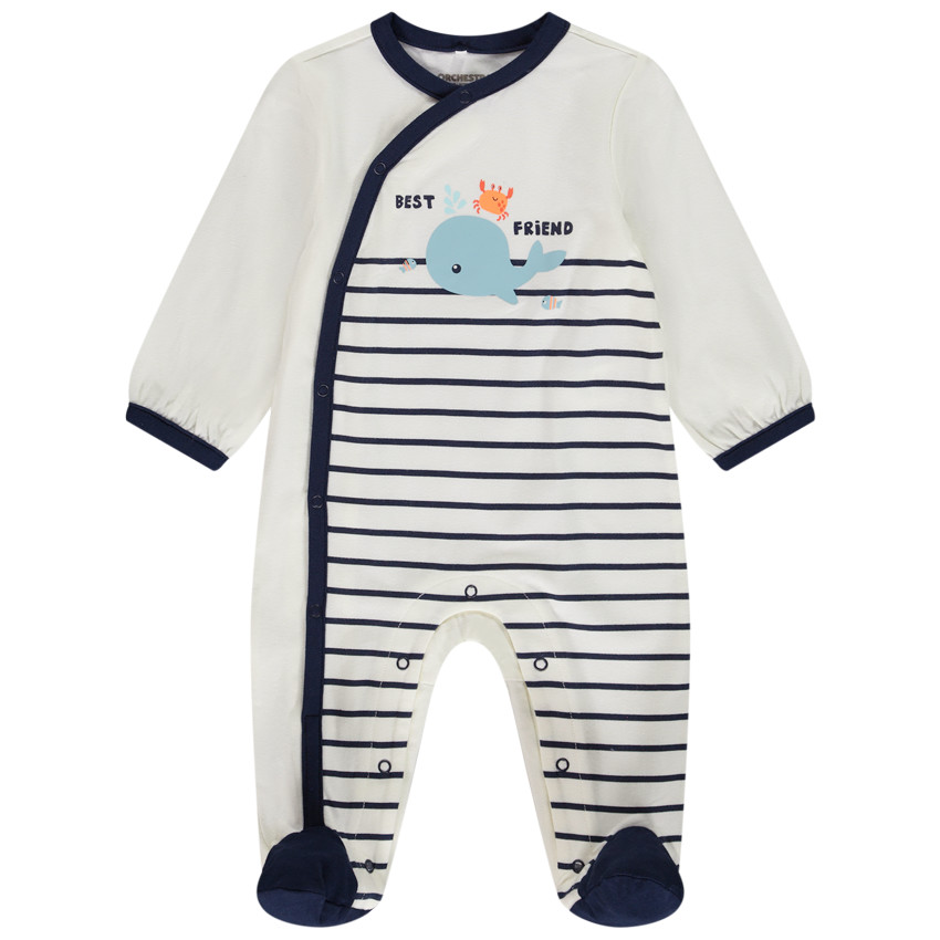 Dors-bien rayé print baleine pour bébé garçon avec ouvertures différentes selon l'âge 