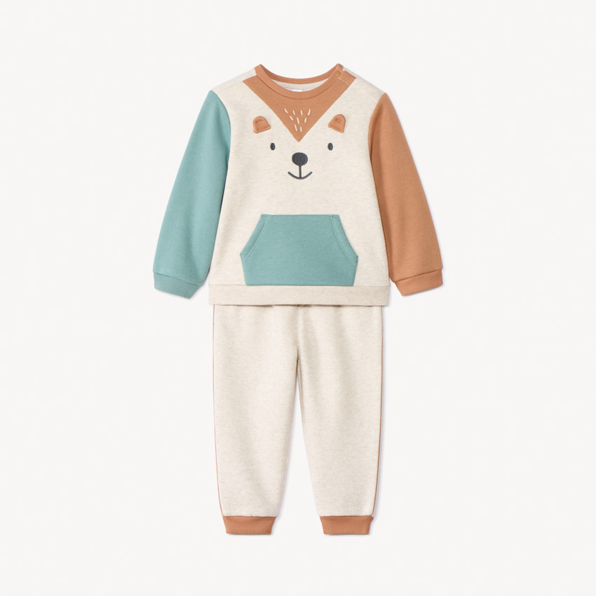 Σετ φόρμας 2 τμχ. με εφέ color block και σχέδιο αλεπού για bebe αγόρι 