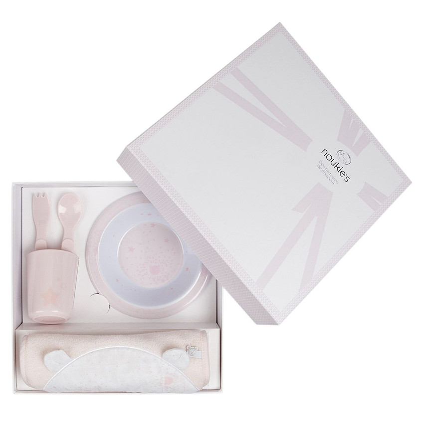 Coffret cadeau repas + bavoir - Rose cocon 