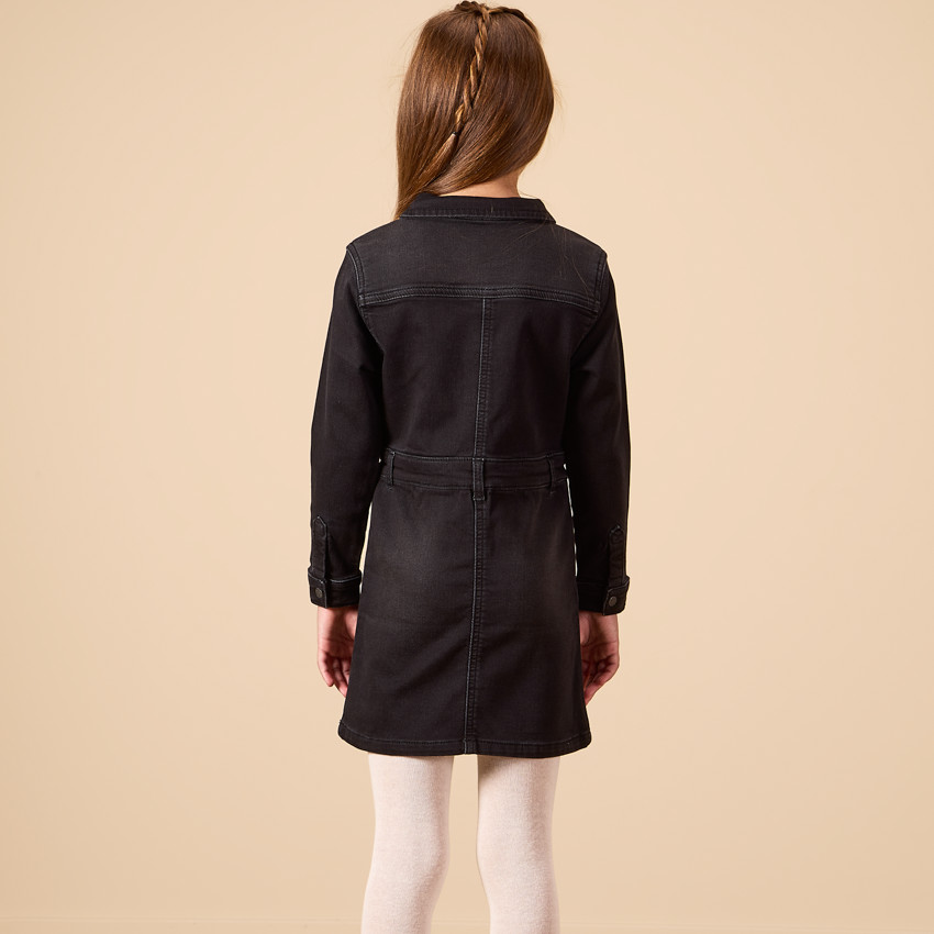 Φόρεμα μακρυμάνικο μονόχρωμο με εφέ πουκαμίσου για κορίτσι 