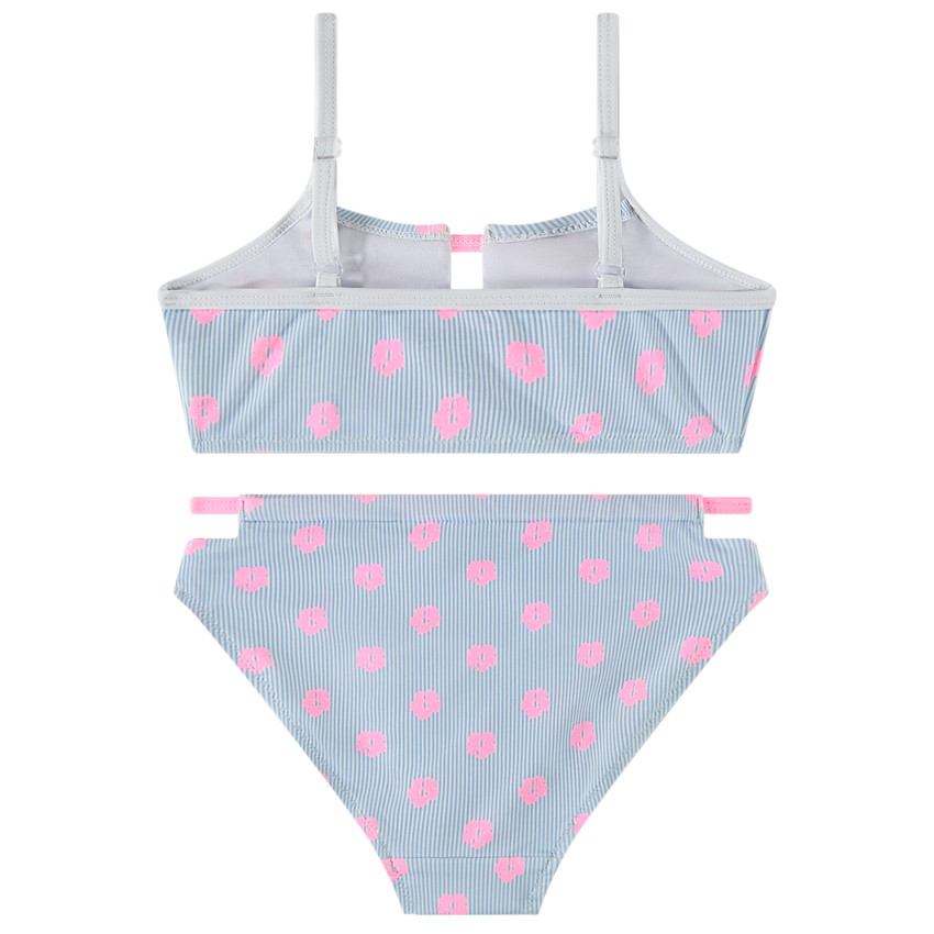 Μαγιό 2 τμχ. ριγέ + με σχέδιο ροζ λουλούδια για κορίτσι 