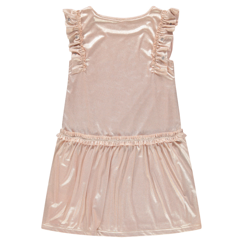 Παιδικά - Κοντομάνικο φόρεμα από επιχρισμένο ύφασμα με βολάν  