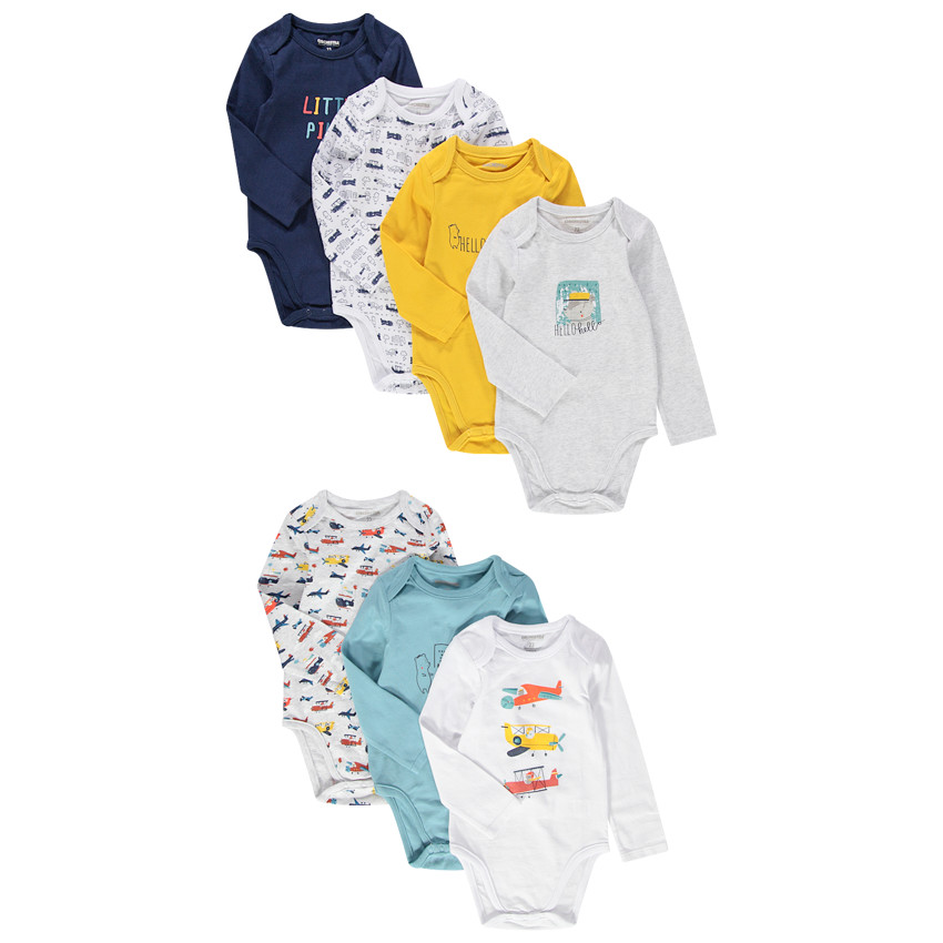 Σετ 7 μακρυμάνικα κορμάκια ζέρσεϊ με τυπωμένα χρωματιστά μοτίβα 