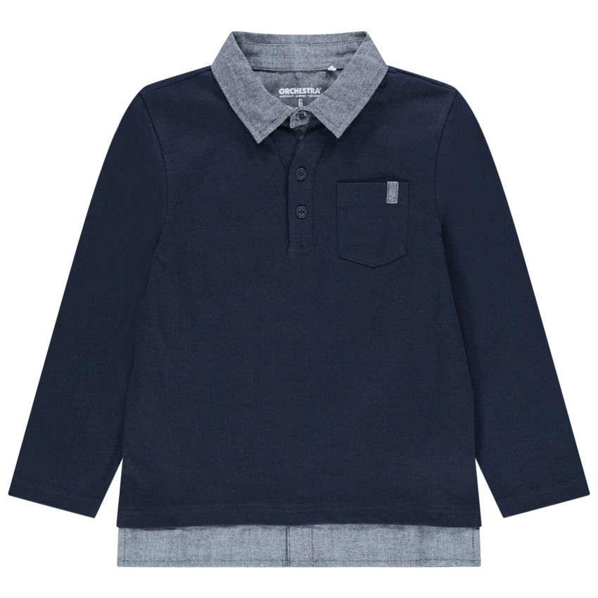 Polo manches longues à effet de superposition et détails chambray 