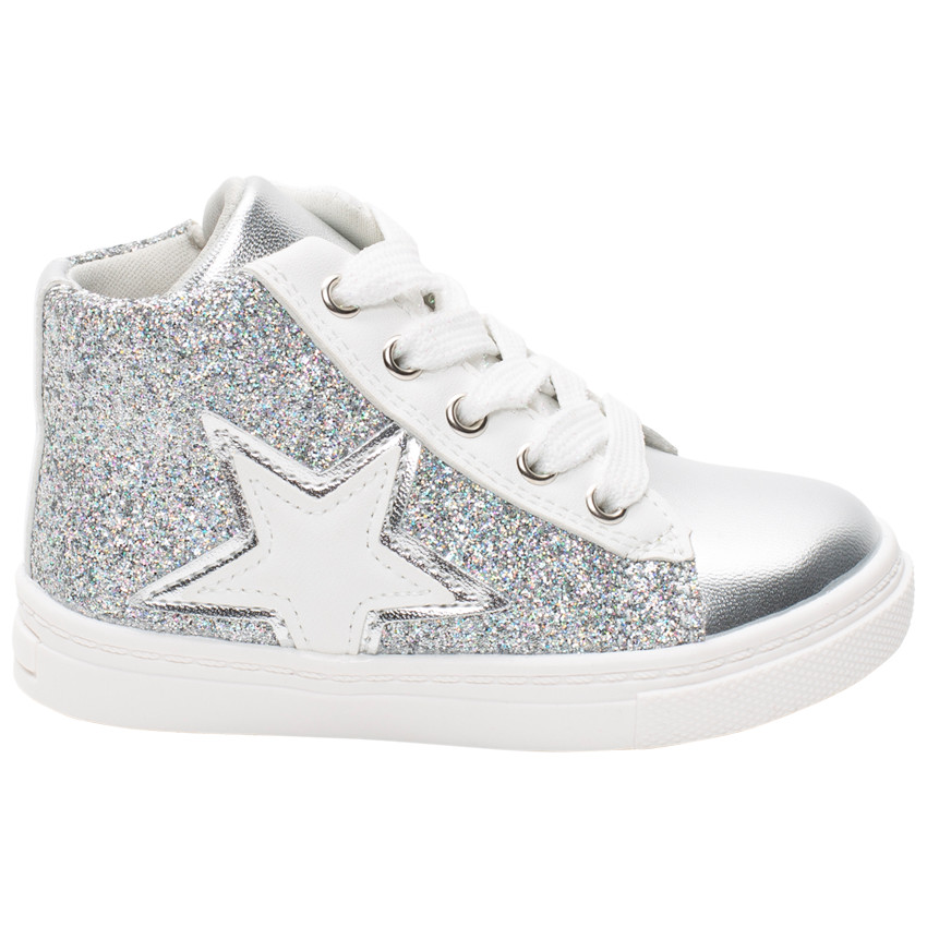 Μποτάκια ασημί με glitter  με κορδόνια και  zip 