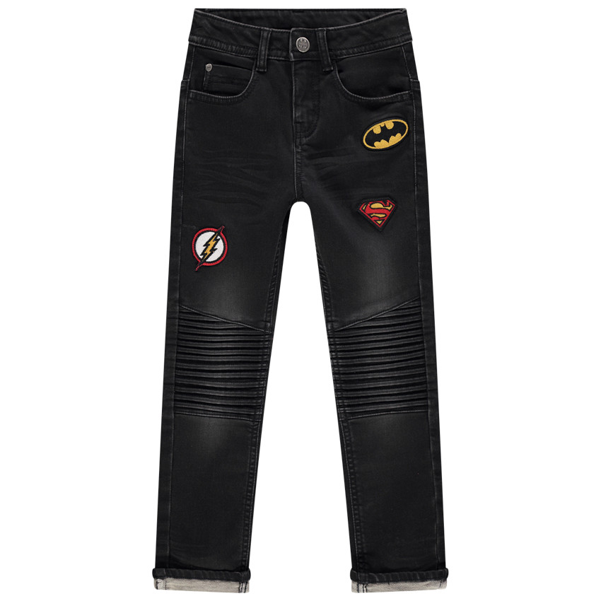 Jean ίσια γραμμή στυλ ξεβαμμένο με badges super-héros για αγόρι 
