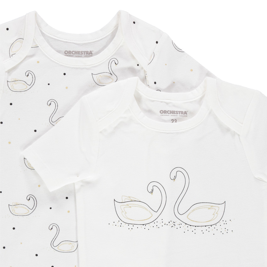 Σετ με 5 κοντομάνικα κορμάκια με στάμπα κύκνους 