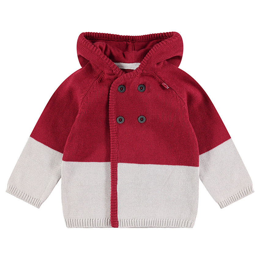 Πλεκτή ζακέτα με διχρωμία και διπλό κούμπωμα 