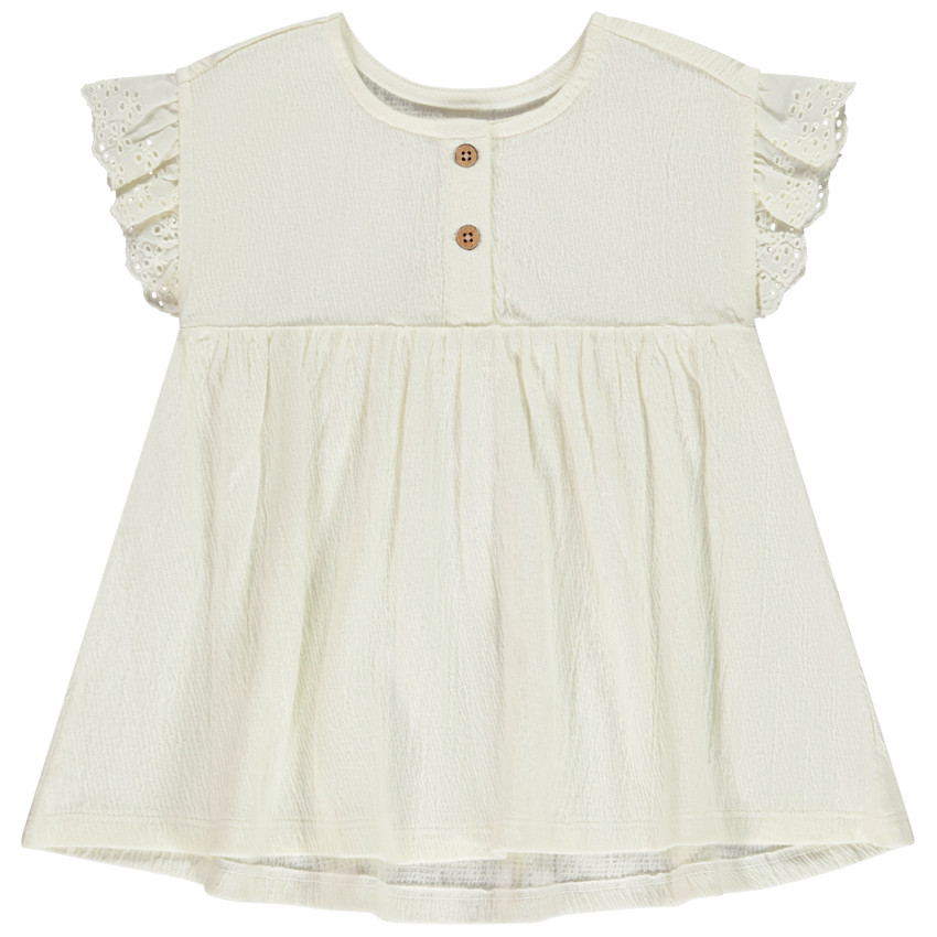 Τουνίκ με κοντά μανίκια, κεντημένα, σε εφέ τσαλακωμένο για μωρό κορίτσι 