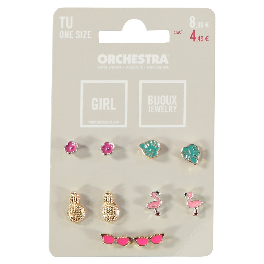 Lot de 5 paires de boucles d'oreilles fantaisie tropical pour fille 