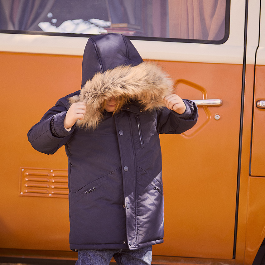 Parka με κουκούλα και αφαιρούμενη ψεύτικη γούνα αγόρι 