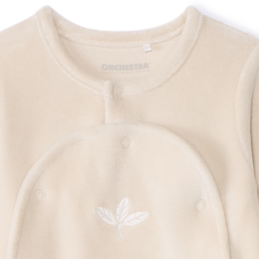 Φορμάκι βελουτέ μονόχρωμο με κέντημα φύλλα για μωρό 