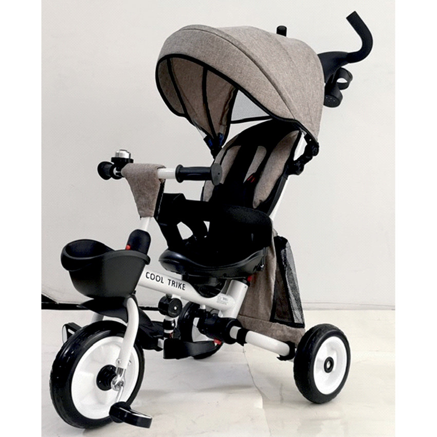  Ποδηλατάκι τρίκυκλο με περιστροφόμενο κάθισμα και δίπλωμα του σκελετού γκρί.  