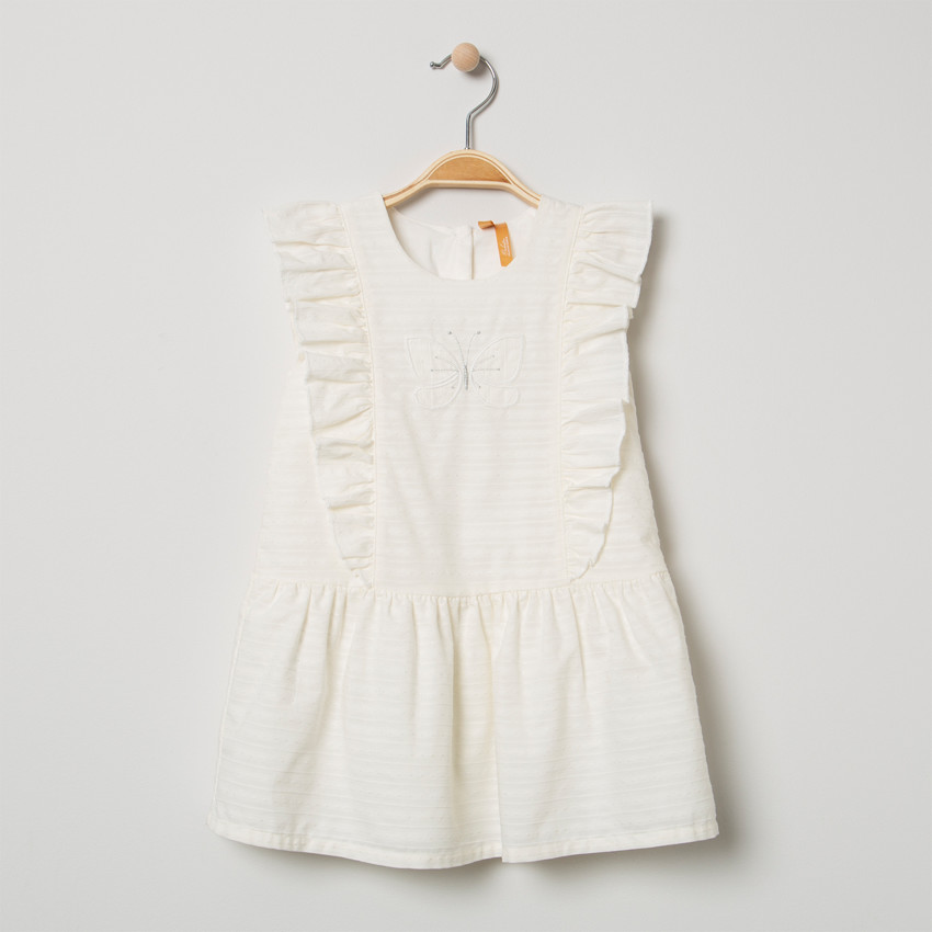 Αμάνικο φόρεμα με βολάν και κεντημένη πεταλούδα  Additional Αμάνικο φόρεμα με βολάν και κεντημένη πεταλούδα