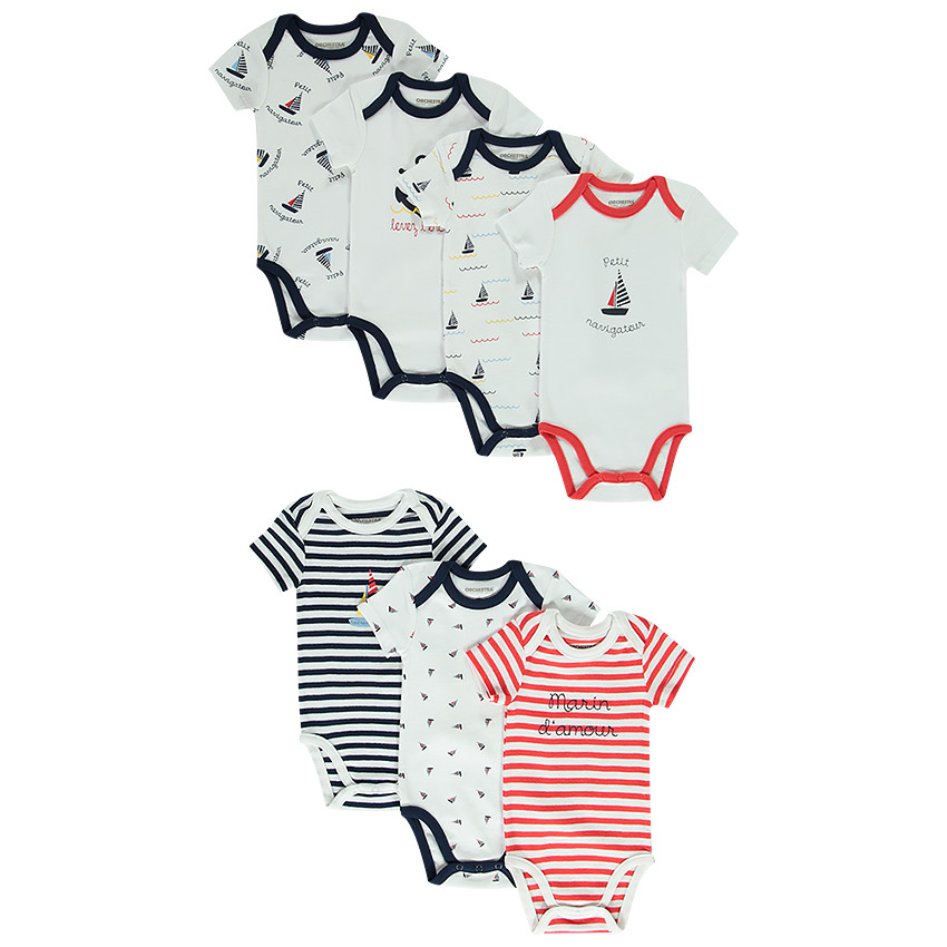 Lot de 7 bodies imprimé voiliers pour bébé garçon 