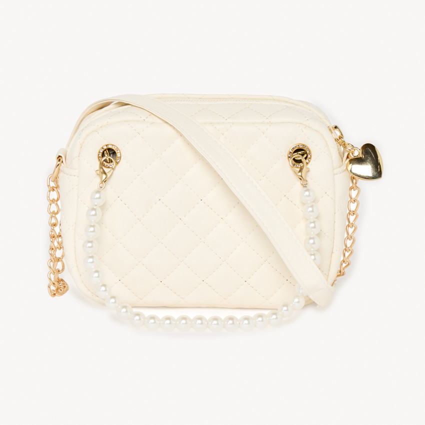 Sac bandoulière effet cuir matelassé à perles pour fille 