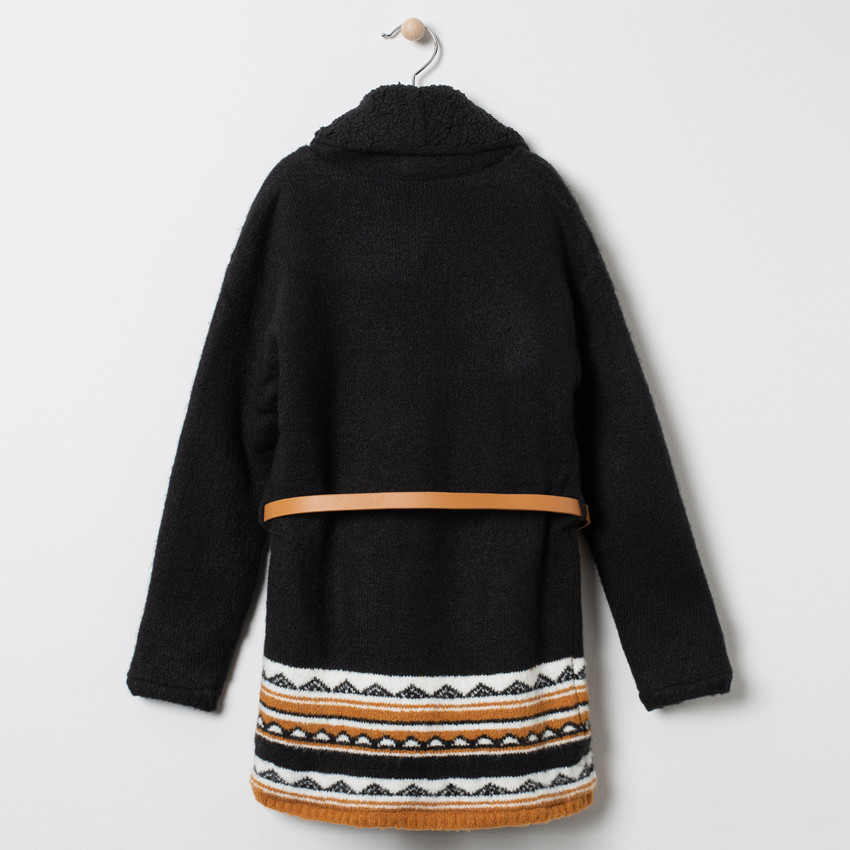 Gilet en tricot doublé sherpa à motif ethnique et ceinture 