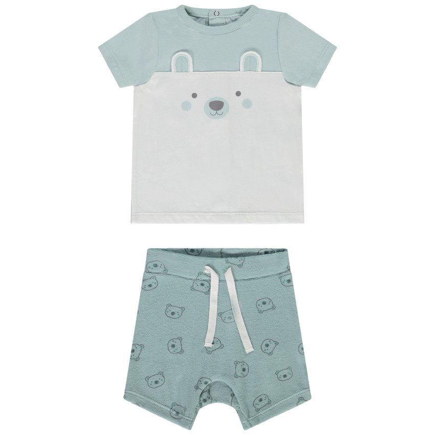 "Σέτ κοντό 2 τμχ. από σφουγγάρι με σχέδιο αρκουδάκι για μωρό αγόρι" 