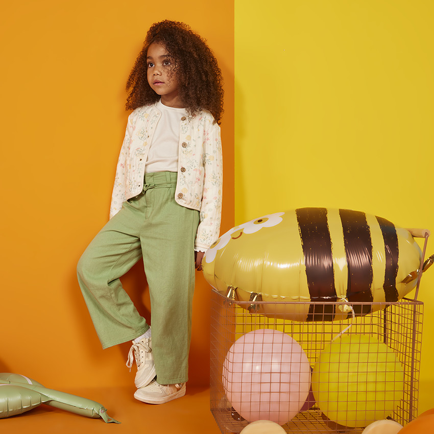 Μπλούζα μακρυμάνικη ριπ με κεντημένο λουλούδι για κορίτσι 