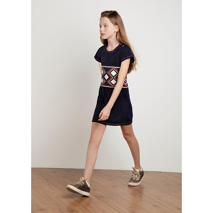 Κοντομάνικο σενίλ φόρεμα με έθνικ μοτίβο 