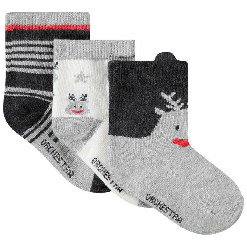 Lot de 3 paires de chaussettes esprit de Noël pour bébé garçon Main Lot de 3 paires de chaussettes esprit de Noël pour bébé garçon