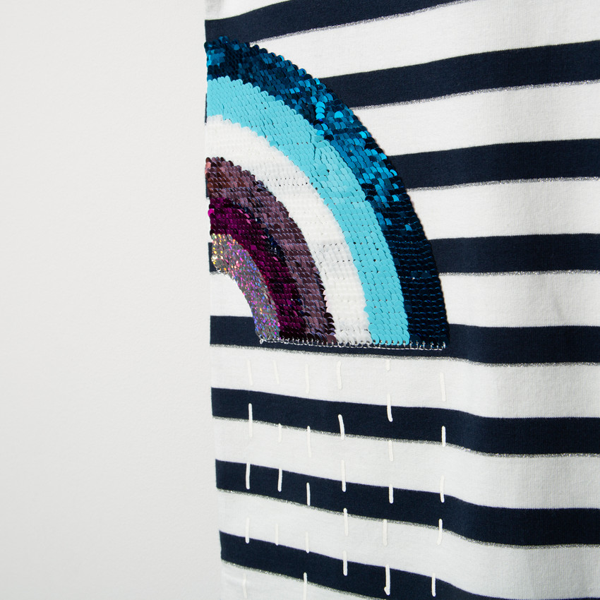 Πλεκτό αμάνικο φόρεμα με ζακάρ ρίγες και ουράνιο τόξο με πούλιες 