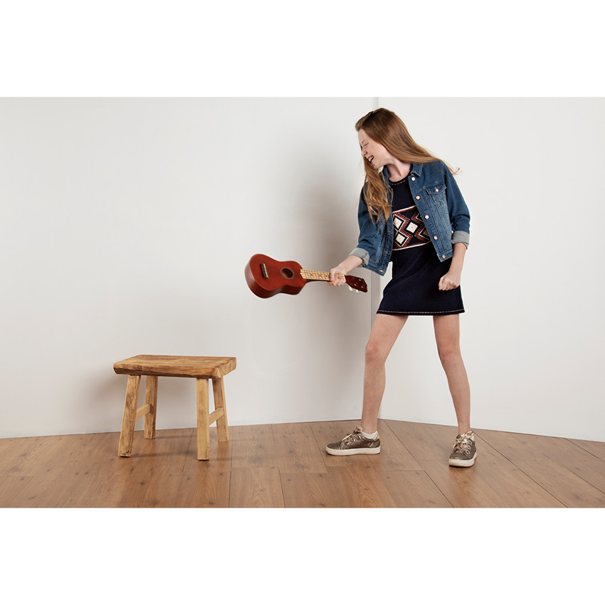 Κοντομάνικο σενίλ φόρεμα με έθνικ μοτίβο 