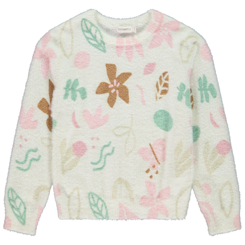 Κοντό πουλόβερ πλεκτό με floral σχέδιο για κορίτσι 