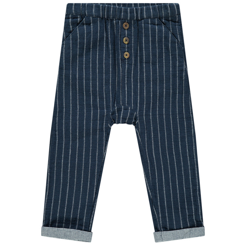 Pantalon à rayures verticales et boutons fantaisie 