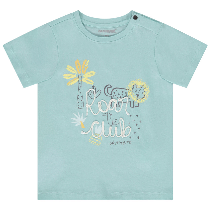 T-shirt από jersey με σχέδιο ζώου και ανάγλυφο μήνυμα για μωρό αγόρι 