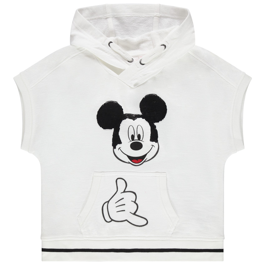 Φούτερ molleton με κουκούλα  κοντομάνικο τύπωμα Mickey με παγιέτες  